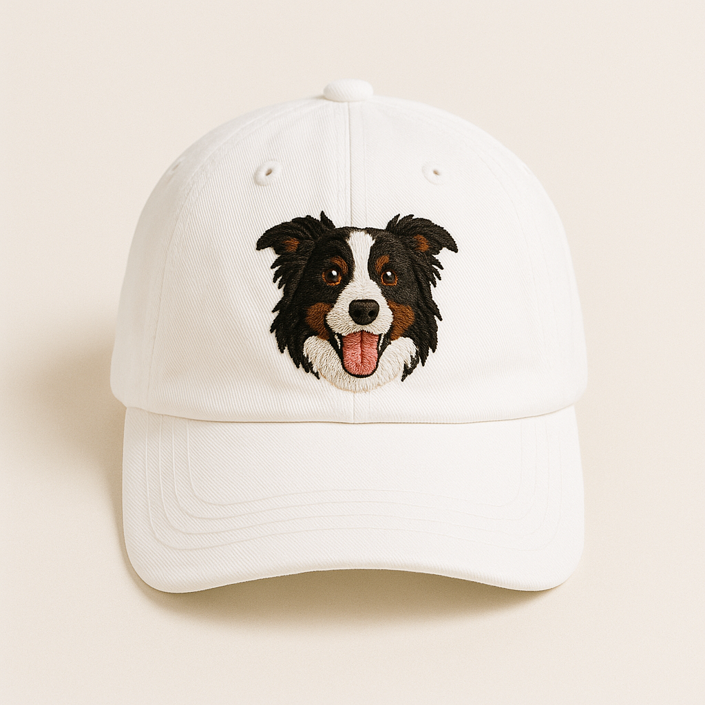 Men's Border Collie Embroidered Gray Adjustable Cotton Denim Baseball Cap