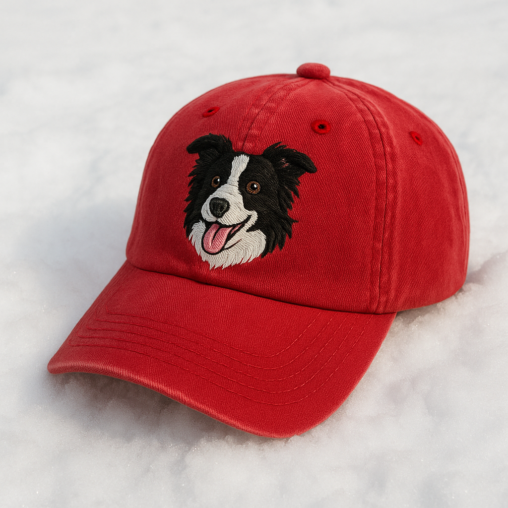 Men's Border Collie Embroidered Adjustable Cotton Denim Baseball Cap
