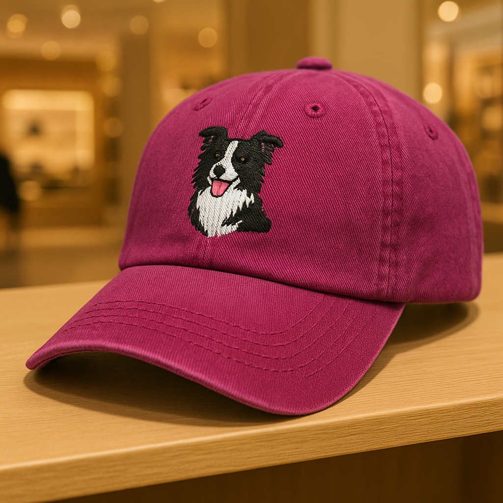 Men's Border Collie Embroidered Gray Adjustable Cotton Denim Baseball Cap