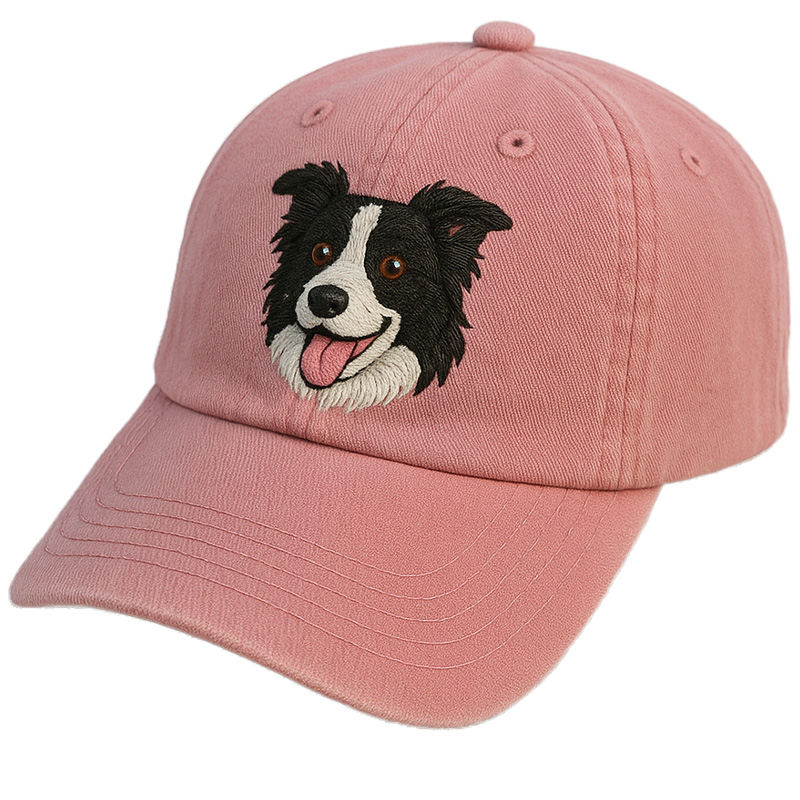 Men's Border Collie Embroidered Gray Adjustable Cotton Denim Baseball Cap