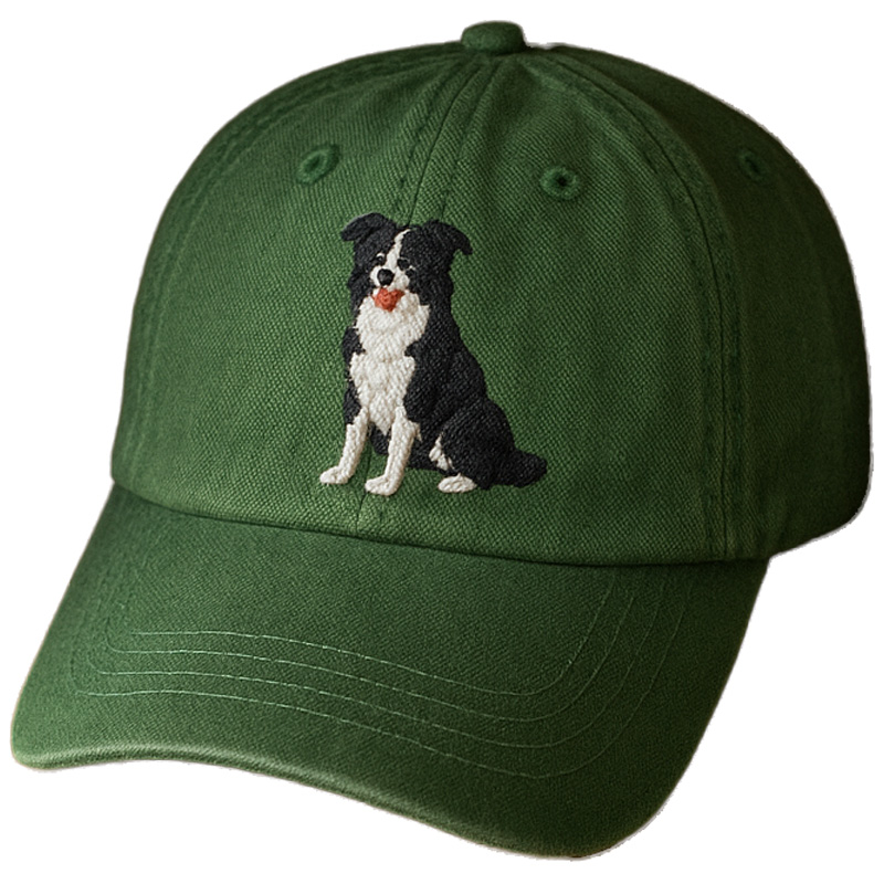 Men's Border Collie Embroidered Gray Adjustable Cotton Denim Baseball Cap