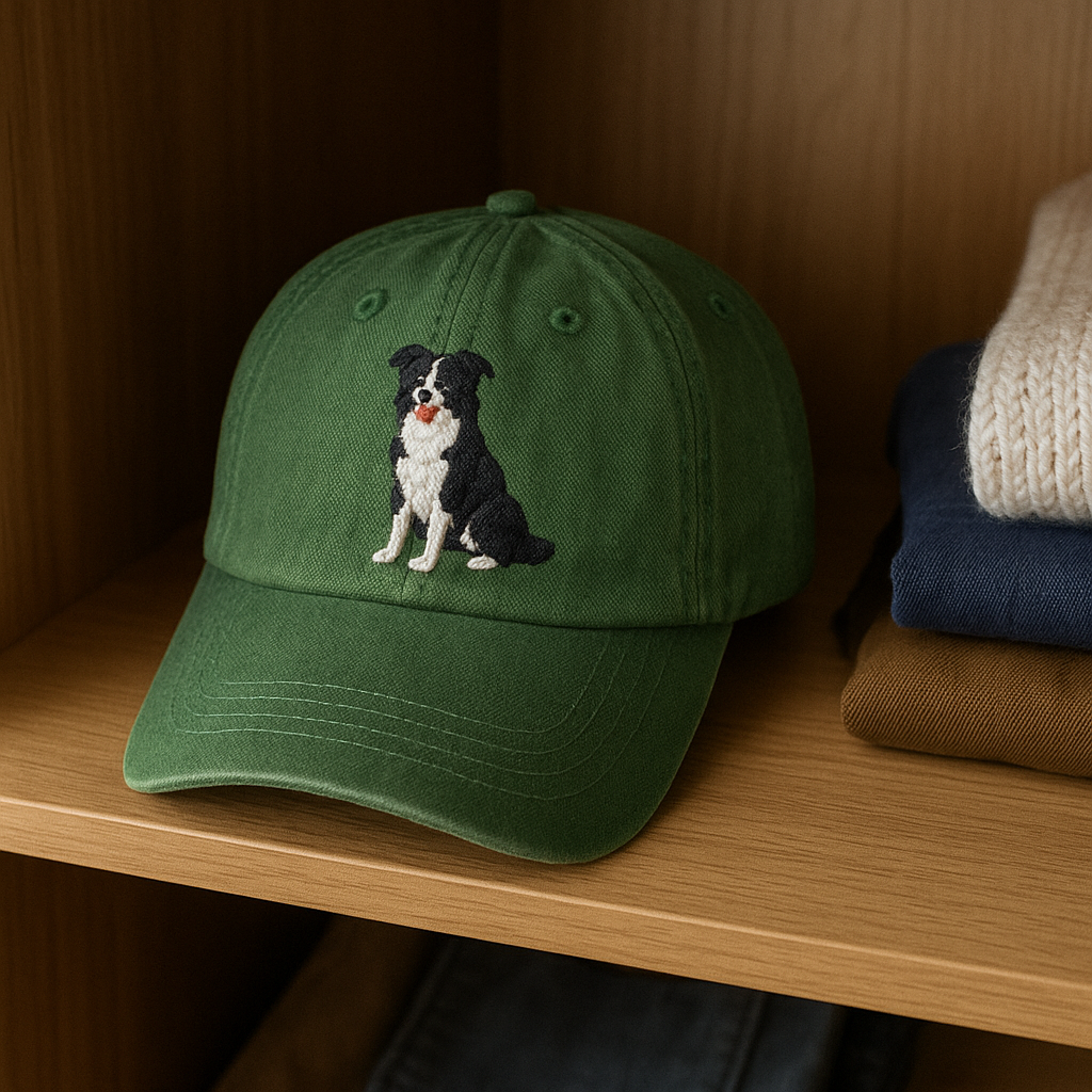 Men's Border Collie Embroidered Gray Adjustable Cotton Denim Baseball Cap