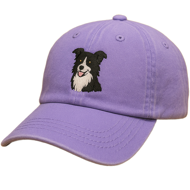 Men's Border Collie Embroidered Gray Adjustable Cotton Denim Baseball Cap