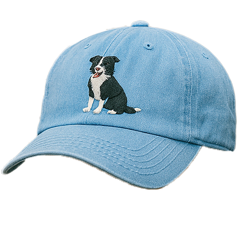 Men's Border Collie Embroidered Gray Adjustable Cotton Denim Baseball Cap