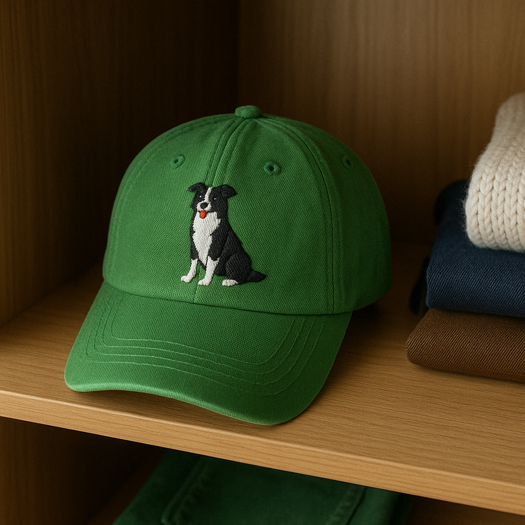 Men's Border Collie Embroidered Gray Adjustable Cotton Denim Baseball Cap