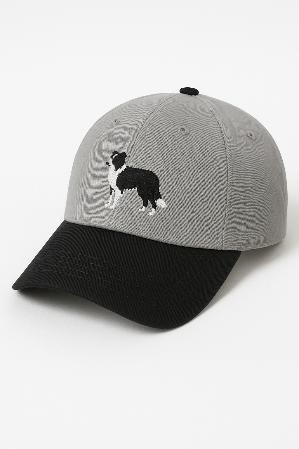 Men's Border Collie Embroidered Gray Adjustable Cotton Two-Tone Baseball Cap