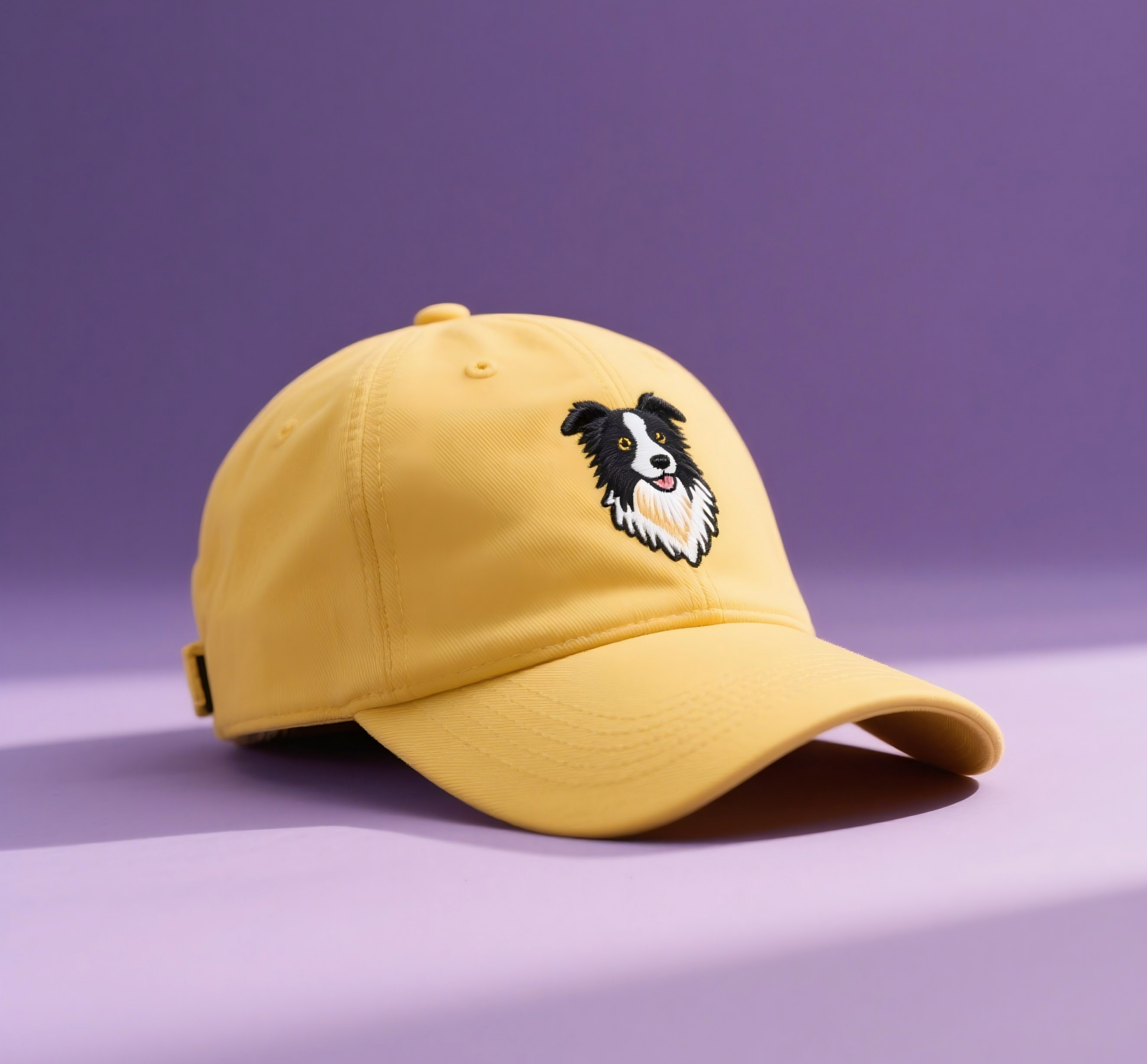 Men's Border Collie Embroidered Yellow Adjustable Cotton Classic Fit Baseball Cap