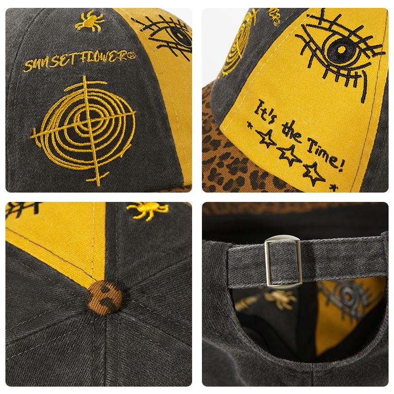 Vintage Leopard Print Baseball Cap Unisex Color Block Eye Embroidery Dad Hat Adjustable Hip Hop Cap for Men Women Outdoor