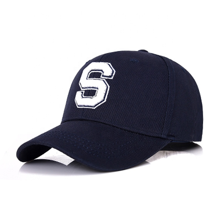 Custom 100% Cotton 3d Embroidered Letter S Logo 6 Panel Baseball Cap Curved Bill Sports Hat