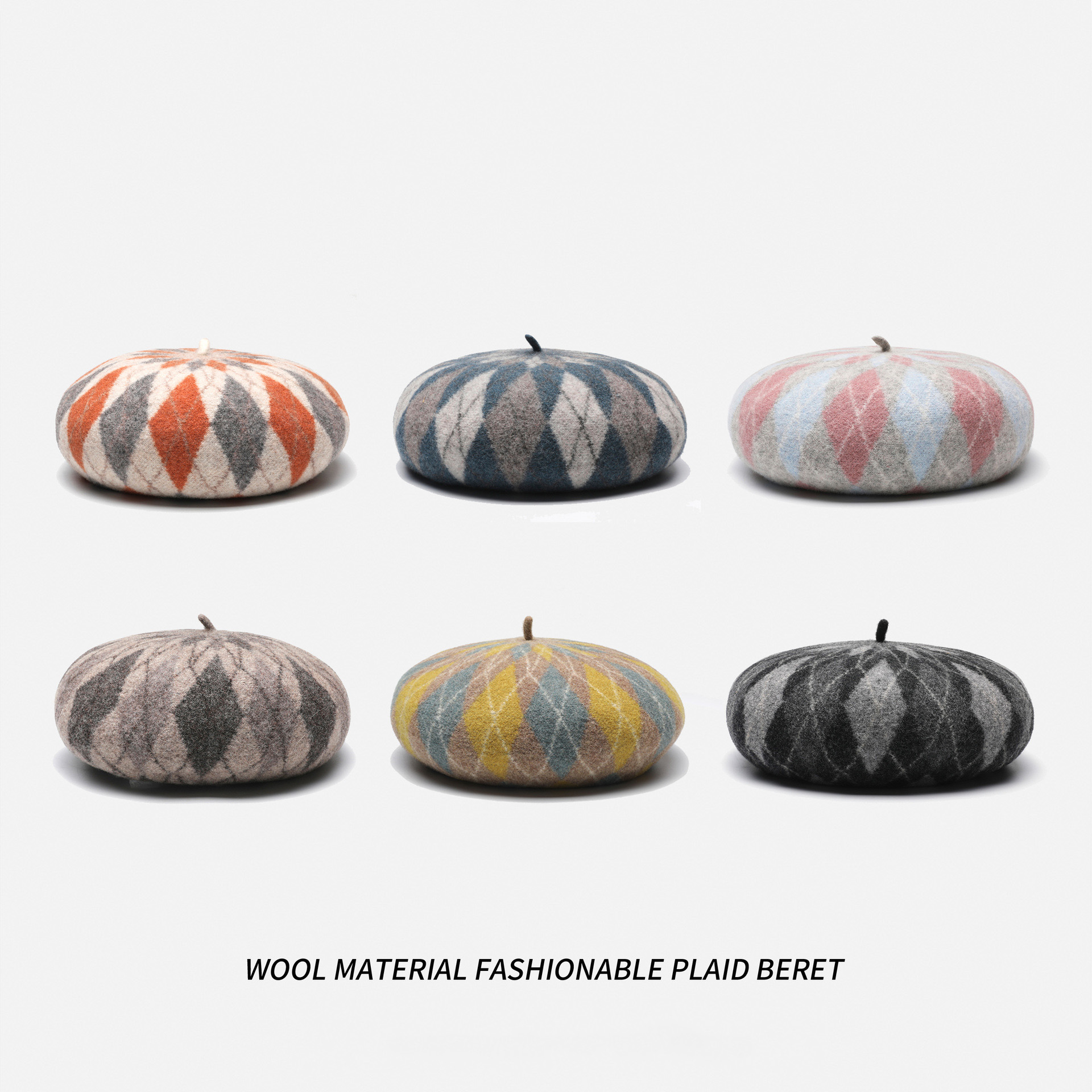 2025 New Contrast Color Wool Beret - Fashionable & Casual Warm Thickened Plaid Painter Hat for Autumn and Winter