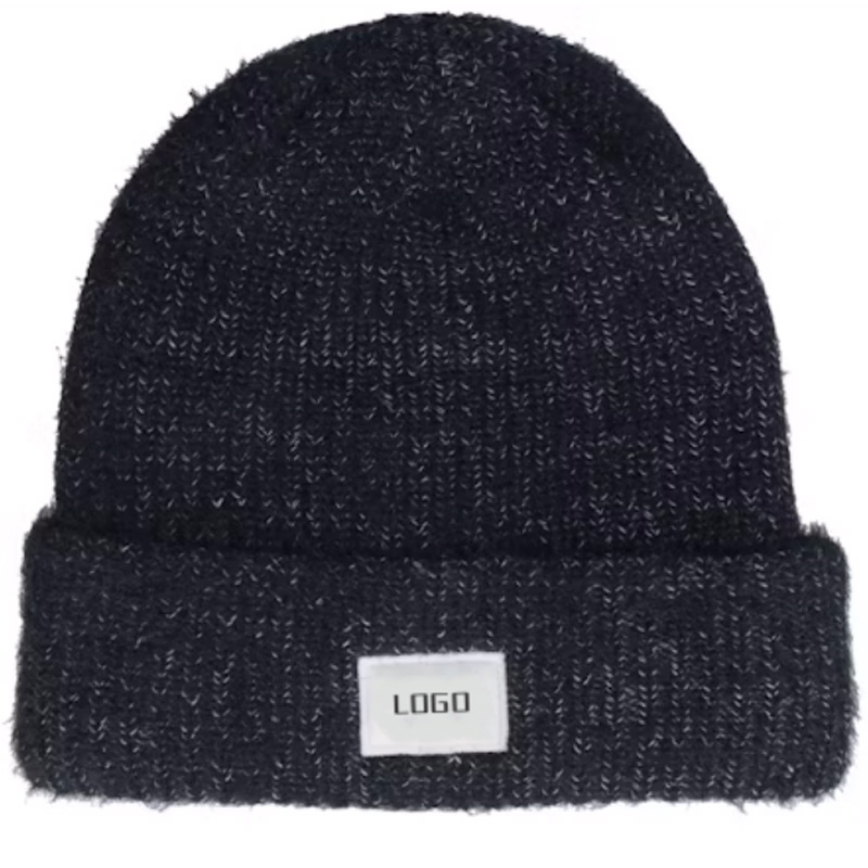 Customizable Black Knitted Warm Winter Beanies for Adults Light Winter Cuff with Pom Pom Designer Logo for Beach Travel