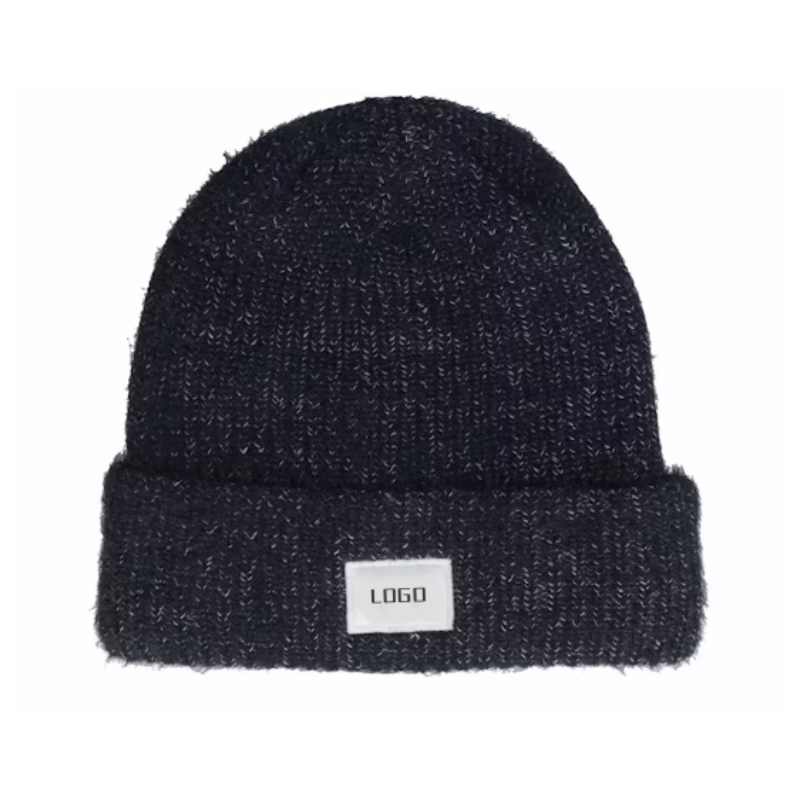 Customizable Black Knitted Warm Winter Beanies for Adults Light Winter Cuff with Pom Pom Designer Logo for Beach Travel