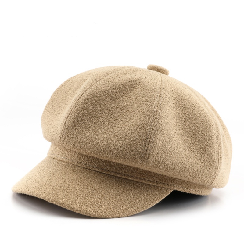 Customized Winter Warm Wool Felt Beret Hat for Women Solid Color Vintage Octagonal Plush Cap for Daily Party Casual Travel