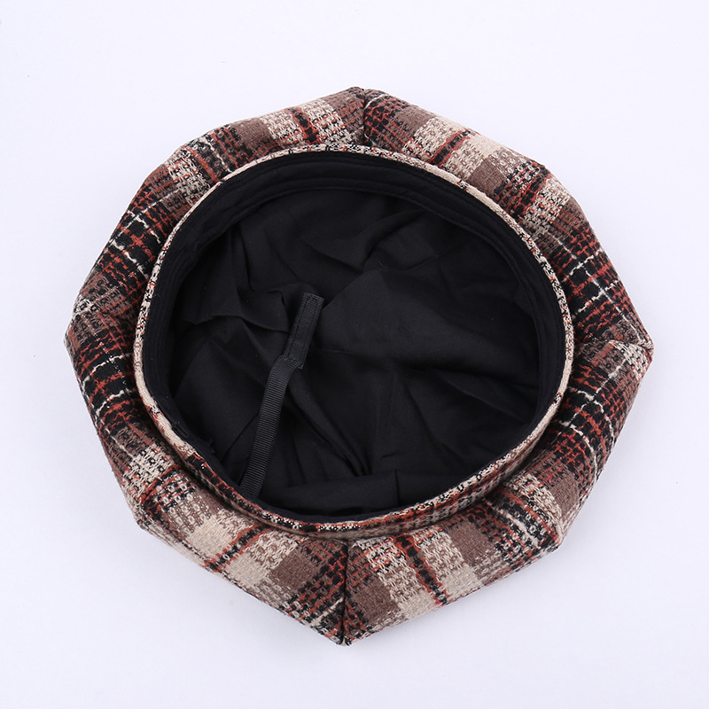 New British Vintage Checkered Beret for Women - Suitable for Autumn/Winter - Wool Blend - Warm - Artist's Hat