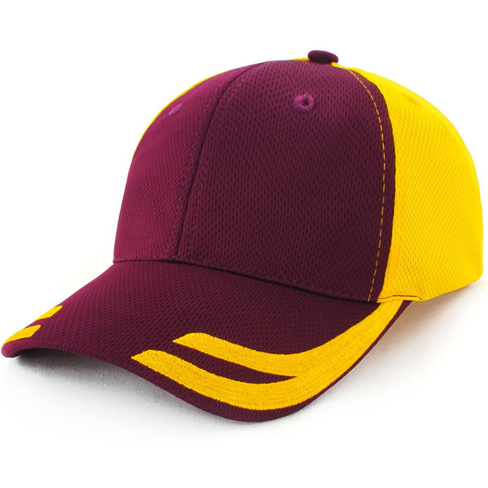 Premium Breathable Maroon Yellow Mesh Baseball Cap for Unisex Outdoor Sports Hat Embroidered Logo Adjustable Cap for Running