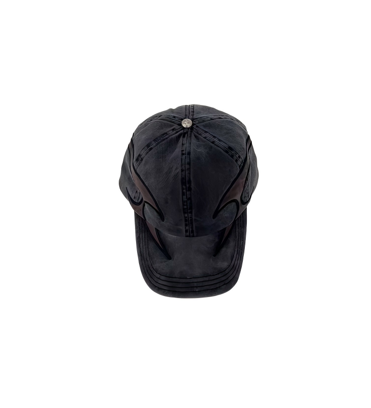 2026 New  Black Distressed Washed Twill & Denim Dobby Color Block Patchwork Baseball Cap Unisex Metal Buckle Street-style