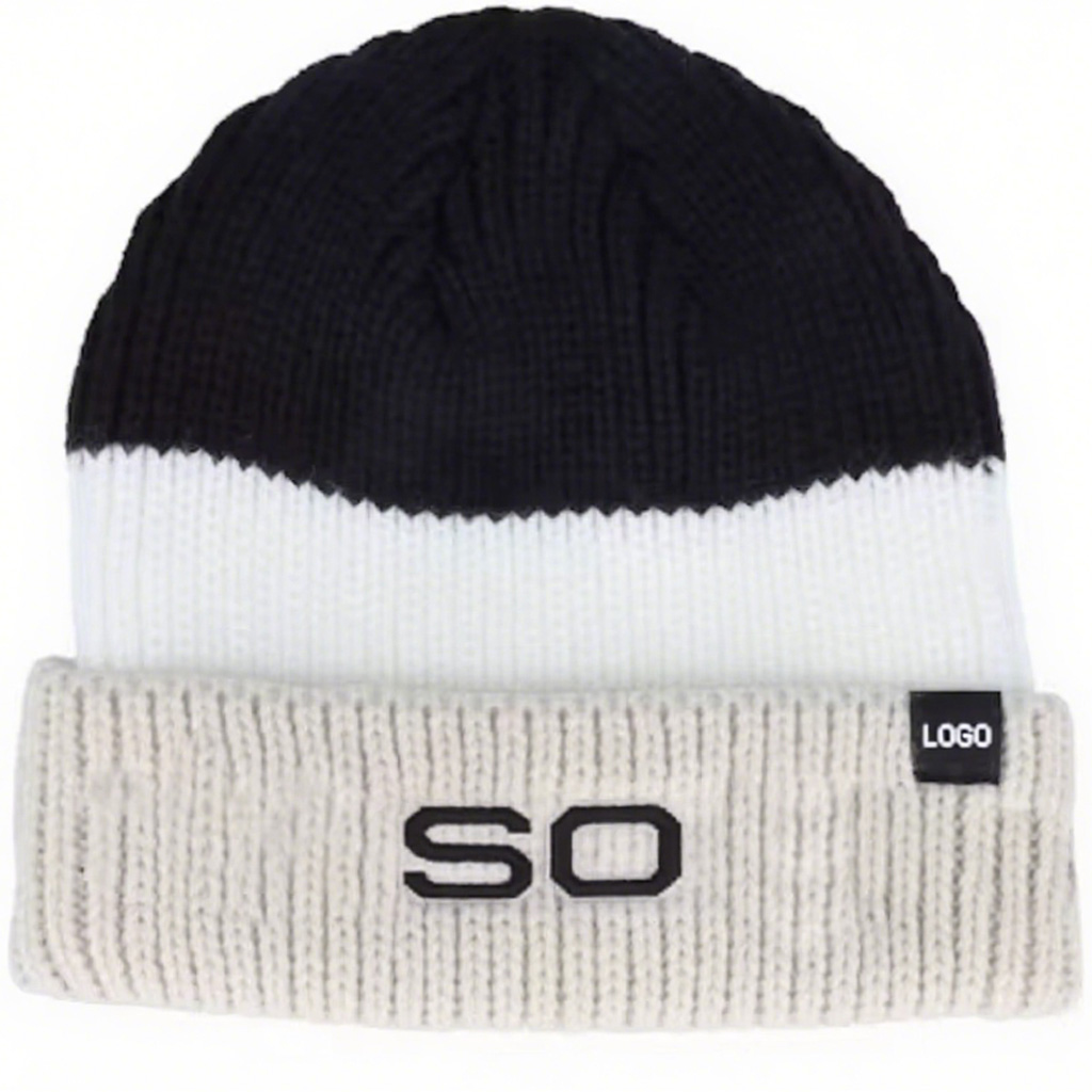 Custom Embroidered Logo Soft Warm Winter Acrylic Colorblock Beanie Knit Skull Cap Soft Cuff for Daily Use for Women Men Beach