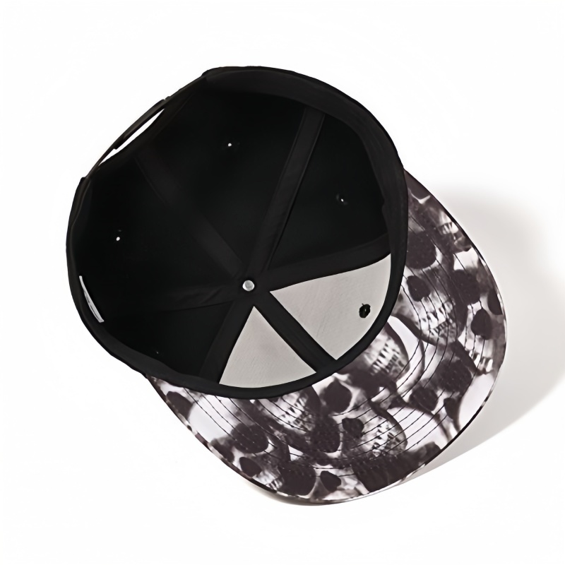 Unisex Hip Hop Style Black Snapback Cap Intricate Skull Custom Design on Flat Brim for Skateboarding Outdoor Casual Outings