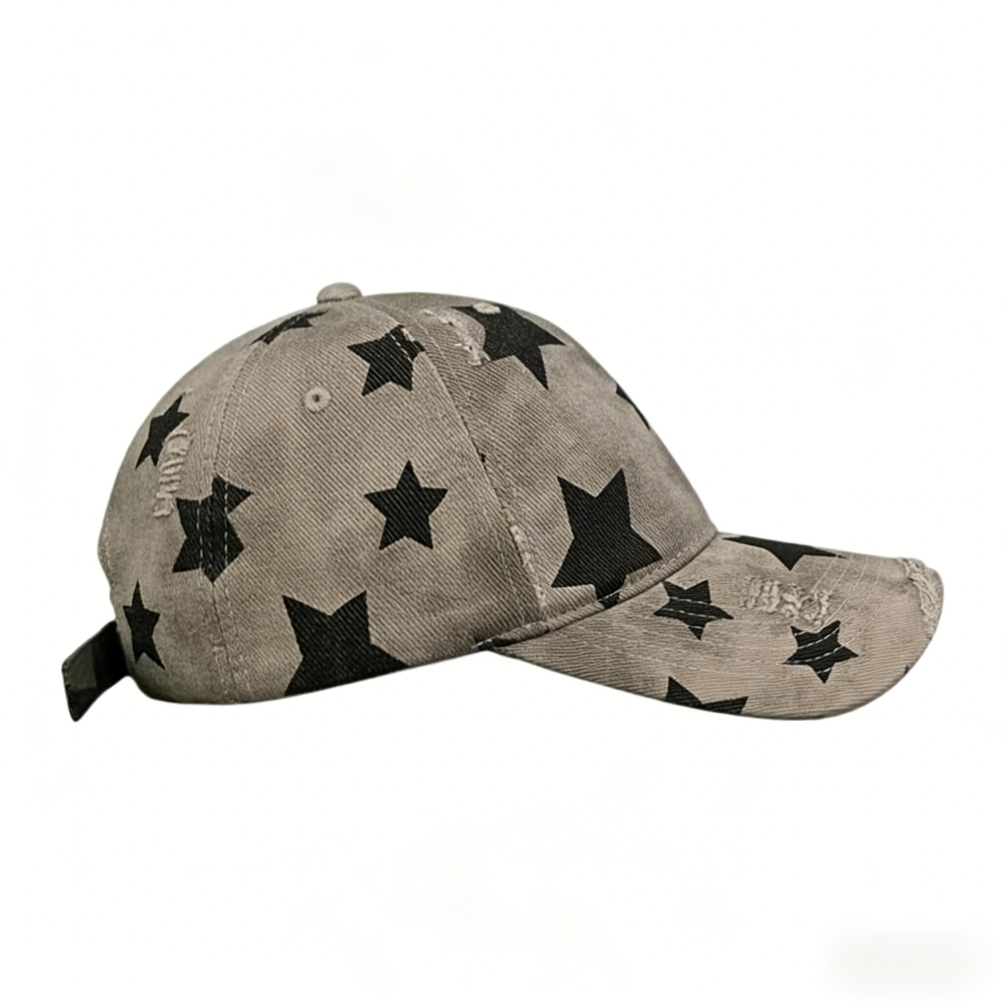 Distressed Washed Twill Dobby Star Print Denim Baseball Cap Unisex Vintage Dad Hat Common for Spring Autumn Streetwear
