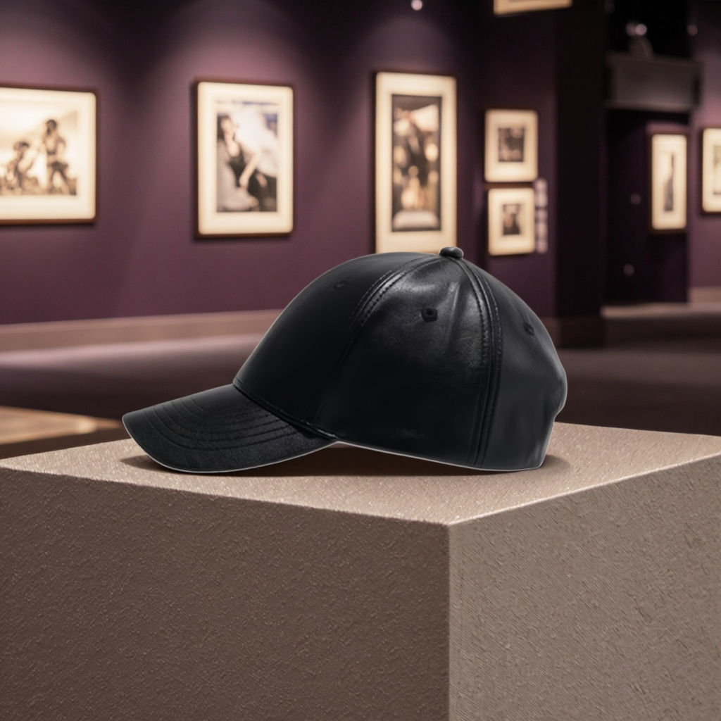 Black Custom PU Leather Baseball Cap Adjustable Stylish Hat for Men Women Fashionable Outdoor Use