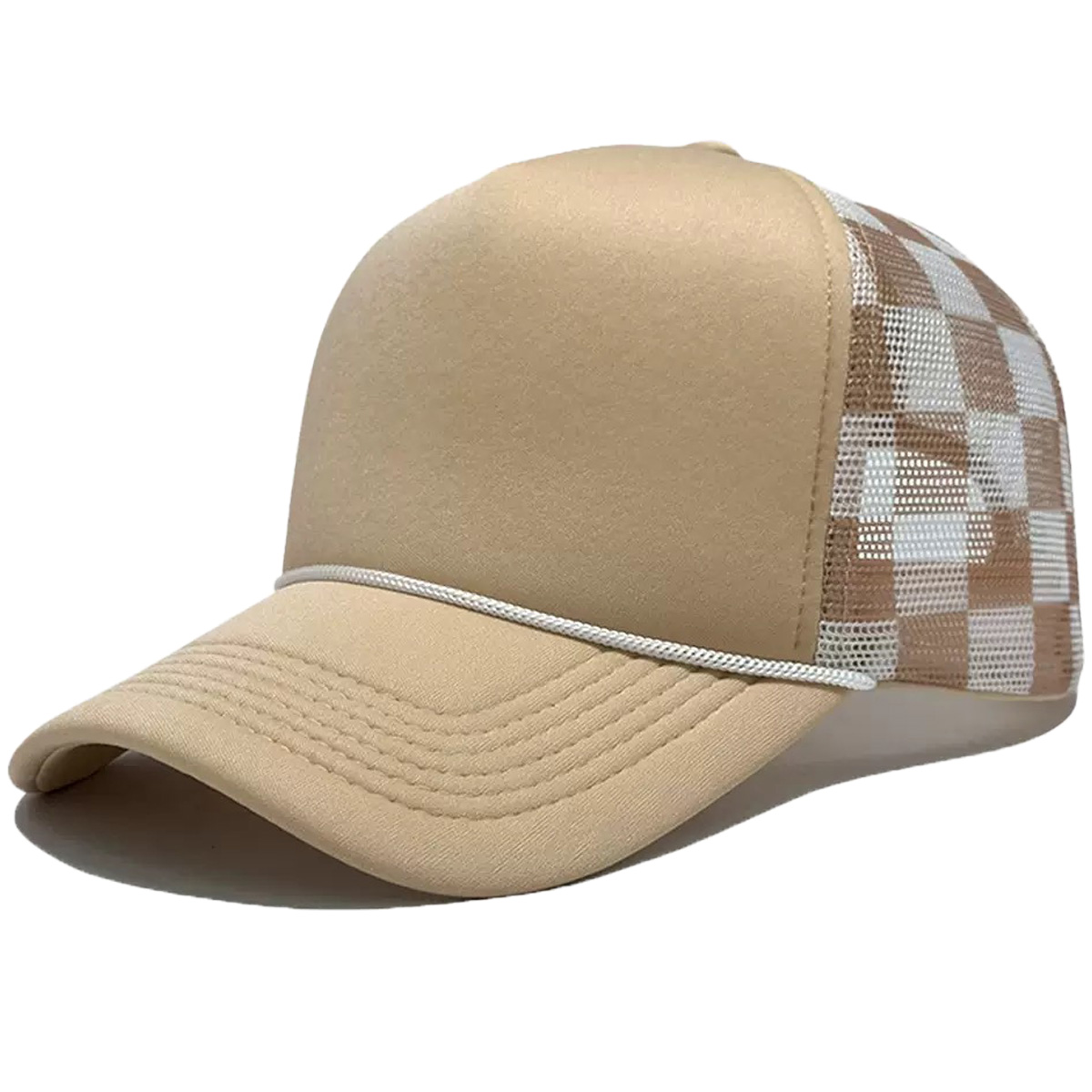 New Plaid Trucker Mesh Baseball Cap with Drawstring 100% Cotton Unisex Sports Outdoor Casual American Style