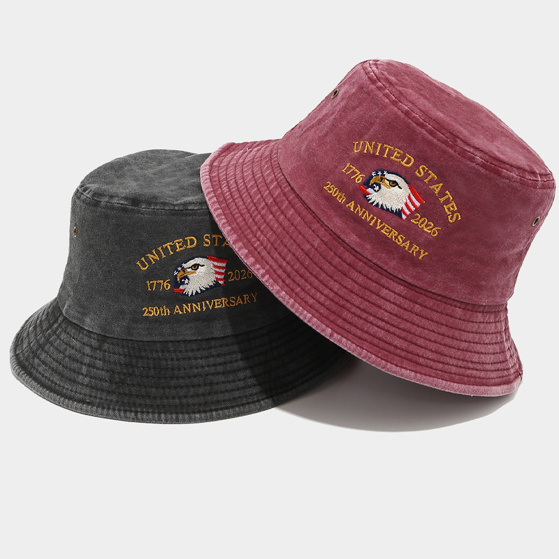 Commemorative 250th Anniversary Cap Washed Fisherman Hat Custom Wide Brim Embroidered Logo Bucket Hat