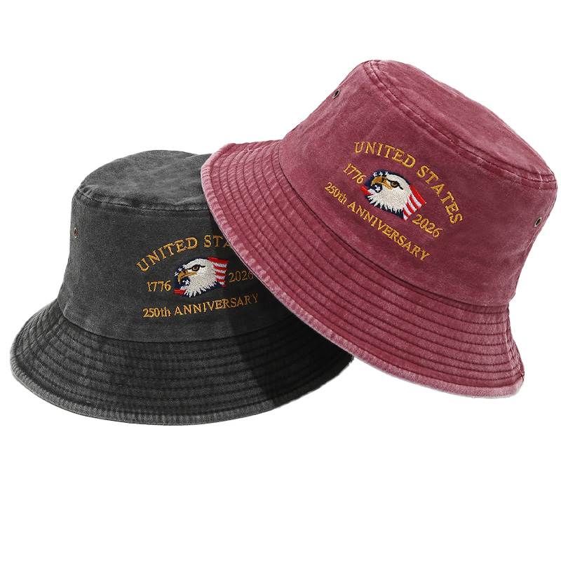 Commemorative 250th Anniversary Cap Washed Fisherman Hat Custom Wide Brim Embroidered Logo Bucket Hat