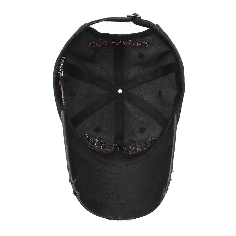 Vintage 6-Piece Baseball Cap Patch with Distressed Effect Hand Embroidered Tear-Shaped Holes Letter Pattern