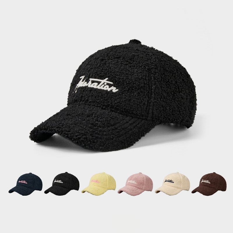 Winter and Autumn Warm Embroidery logo Lambskin Baseball Cap - Casual and Fashionable Wide-brimmed Baseball Cap