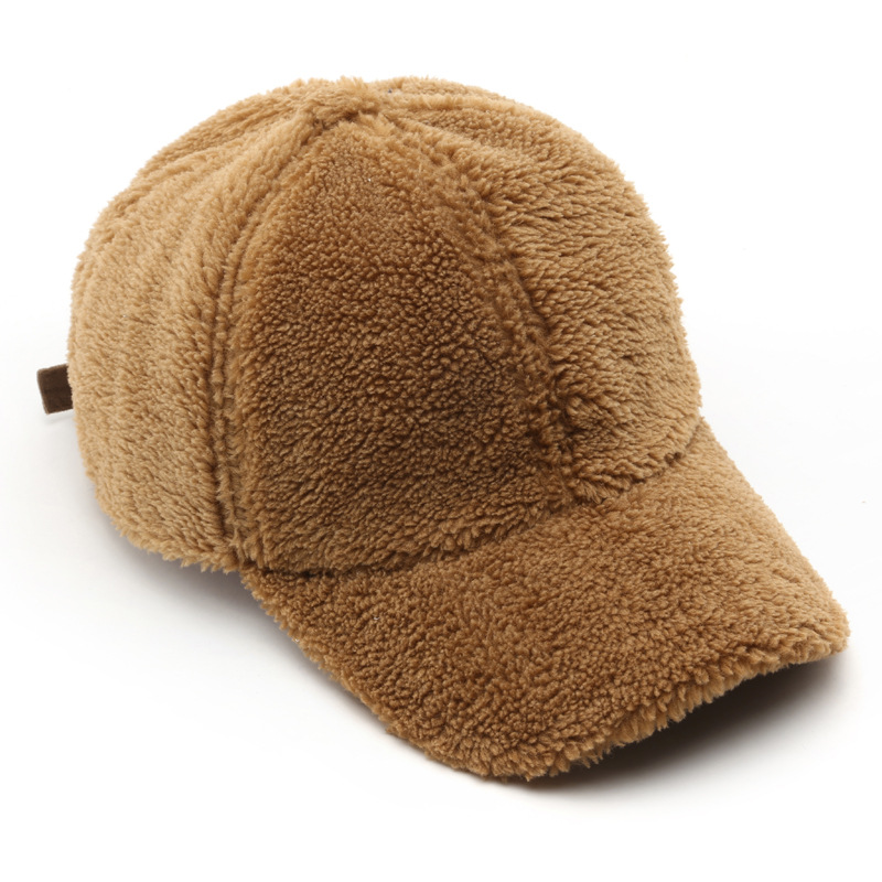 High Quality Vintage Solid Color Winter Warm Plush Wool Lamb Baseball Cap Kids Size Fashionable Sporty Curve Brim Custom Rubber