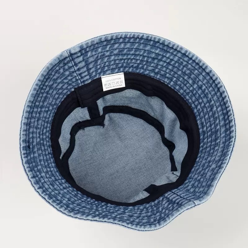 New Vintage Denim Bucket Hat with Wide Brim Small Pocket Washed for a Trendy Look Built-in Sun Protection for Outdoor Travel