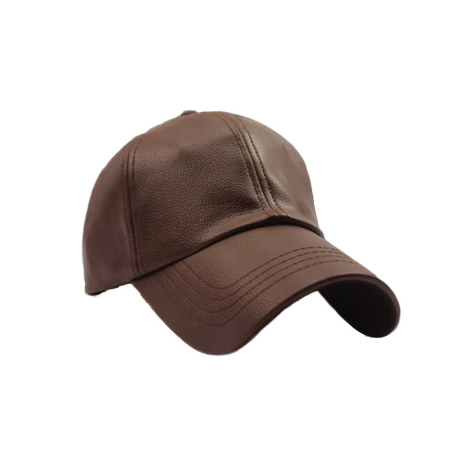 Custom High Quality 6 Panel Baseball Cap in Faux Leather Oxford Fabric with Custom Logo for Sports