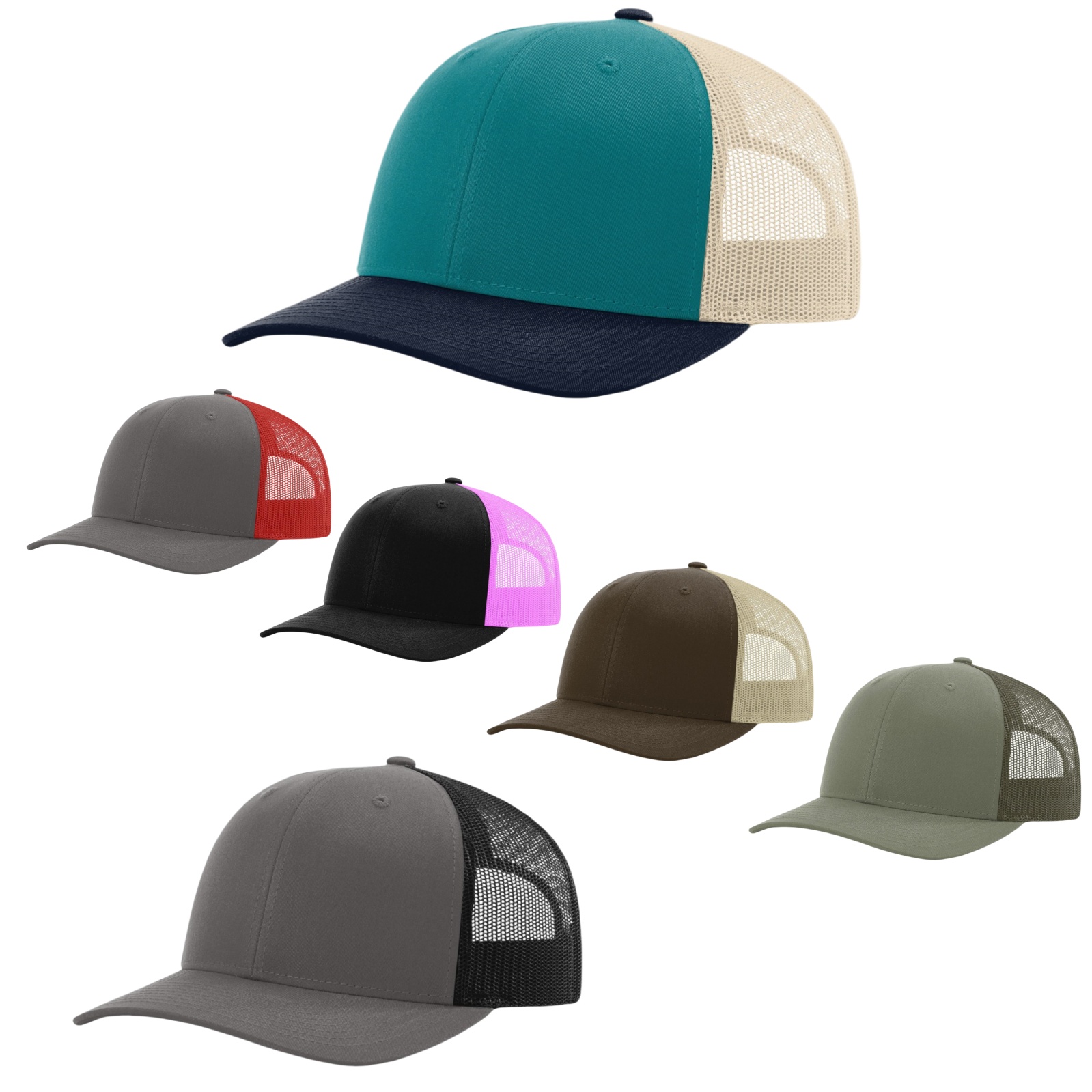 High Quality Unisex 5-Panel Trucker Mesh Hats Custom Cotton Polyester Denim Fabric Hip Hop Plain Patch Embroidery Logo Outdoor