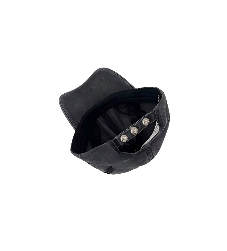 2026 New  Black Distressed Washed Twill & Denim Dobby Color Block Patchwork Baseball Cap Unisex Metal Buckle Street-style