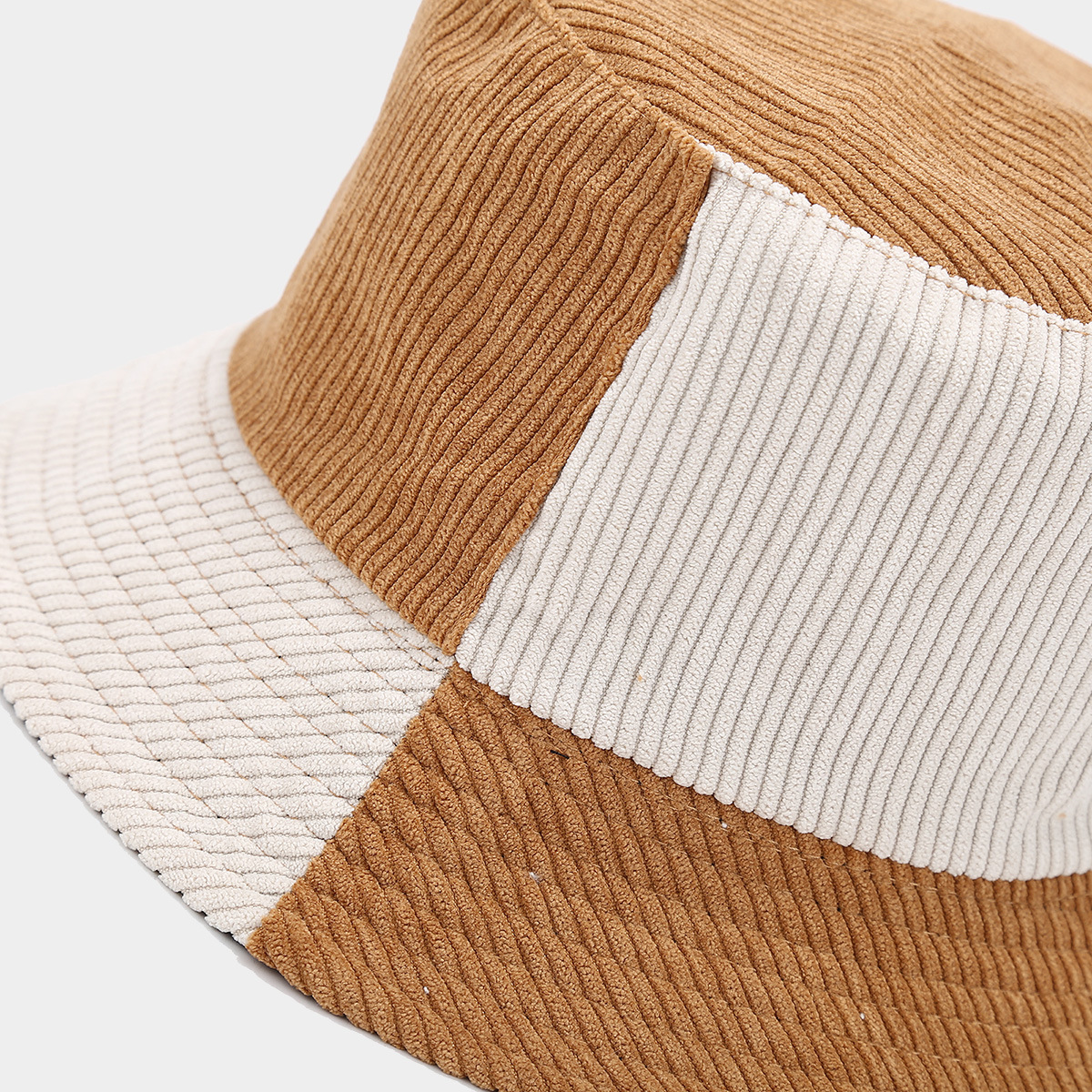 New Vintage Corduroy Two-tone Patchwork Fisherman Hat Stylish Workwear Bucket Hat