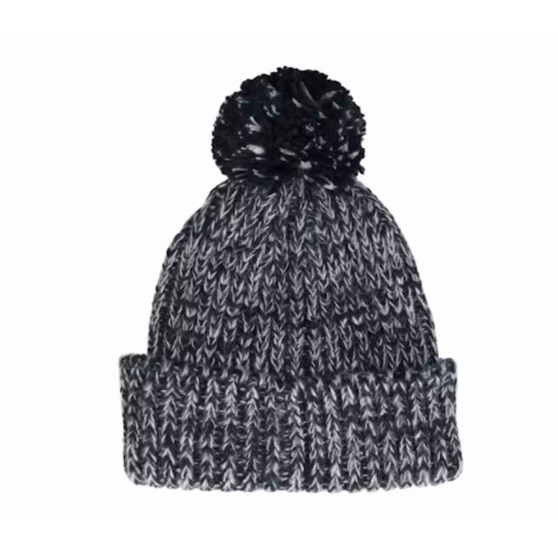 Custom Logo Y2K Light Winter Warm Knitted Beanie Design Black and White with Pom for Women and Men