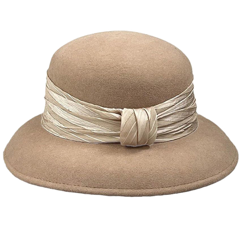 Autumn and Winter Curry Color Bowler Hat European and American Style Round Top with Large Brim Fisherman's Style