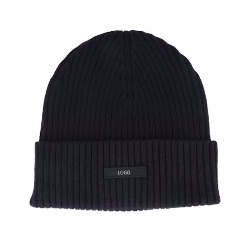 Comfortable Daily Wear Classic Cotton Black Rib Beanie Hats With Custom Logo Warm Winter Hats for Men Women Unisex Knit Cuff Cap