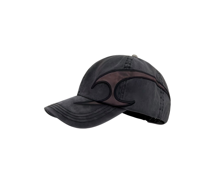 2026 New  Black Distressed Washed Twill & Denim Dobby Color Block Patchwork Baseball Cap Unisex Metal Buckle Street-style