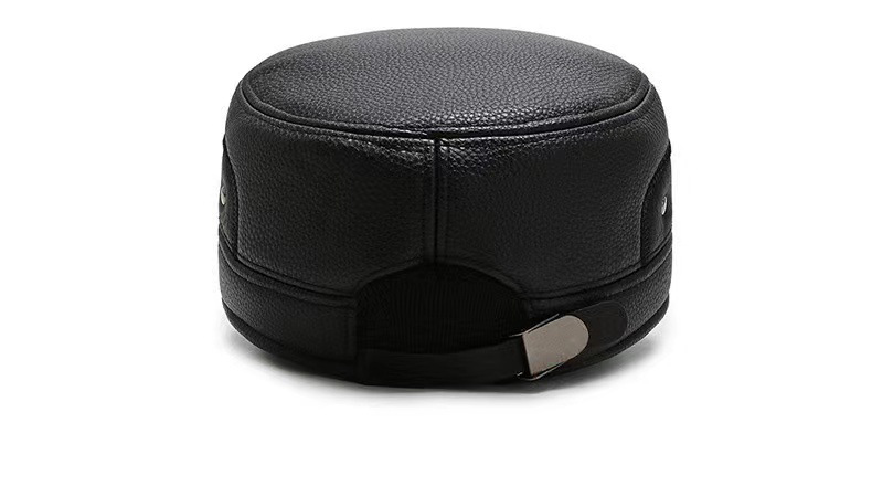 New Model of PU Flat-top Hat for Middle Aged and Elderly Men with Ear protection and Warm Keeping Cotton Lining