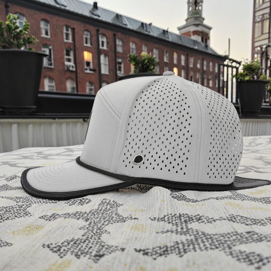 Custom Men's 7-Panel Vintage Trucker Mesh Hat Laser Cutting Perforated Baseball Cap Fashionable for Outdoor Casual Performance