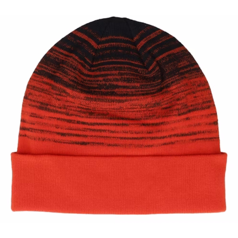 Custom Logo Winter Warm Knit Skull Cap Gradient Black Fiery Red Beanie with Soft Cuff Fashionable for Women Men for Beach Scene
