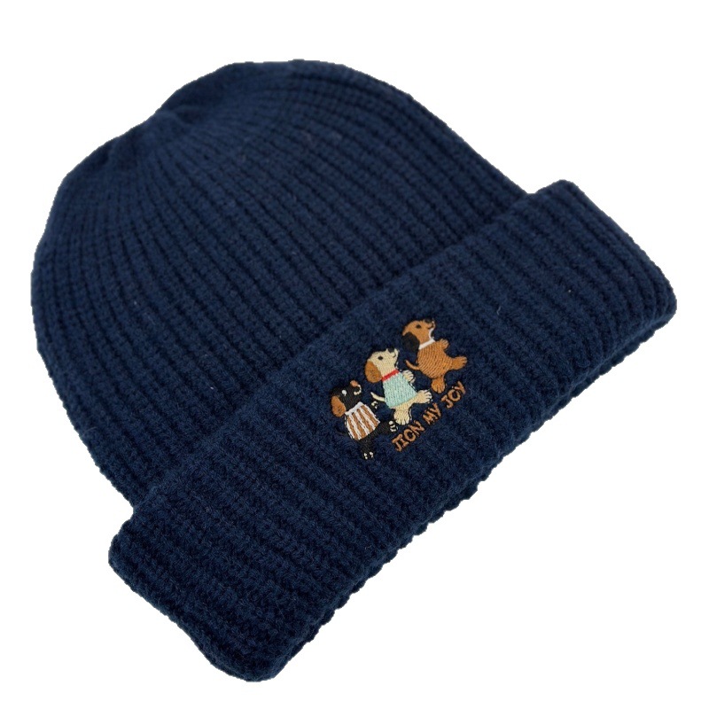 Customized Cartoon Cute Puppy Letter Embroidery Knitted Hat Cold-proof