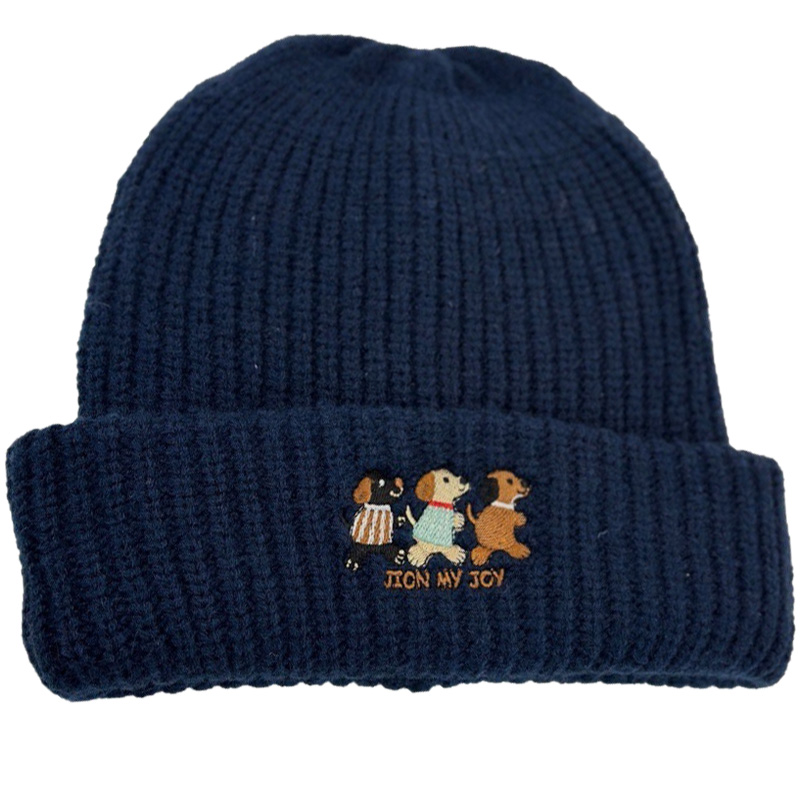Customized Cartoon Cute Puppy Letter Embroidery Knitted Hat Cold-proof