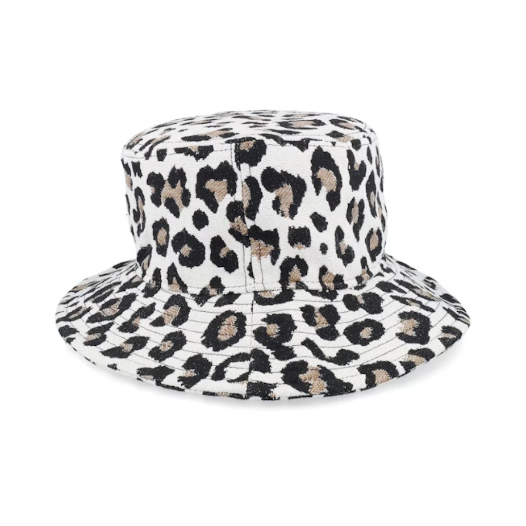 Sporty Fisherman's Hat Leopard and Fruit Letter Pattern Embroidered with Puff Printed Common Fabric Technique