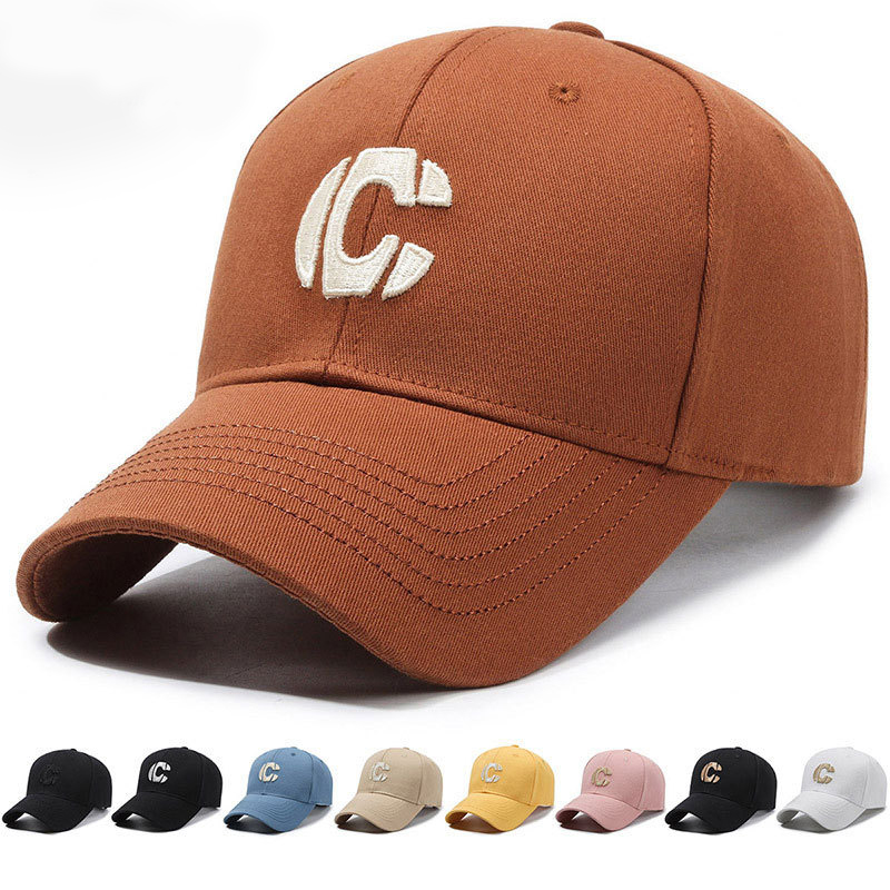 Letter 'C' Embroidered 100% Cotton Hard-brimmed Wide-brimmed Adjustable Sun Visor Baseball Cap Silver Copper Buckle for Street