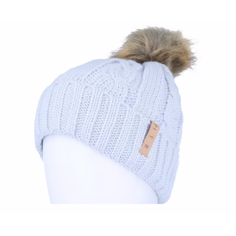 Customizable White Knitted Beanies for Adults Winter Warm Cuff Hats with Pom Logo Embroidered for Beach Scenes