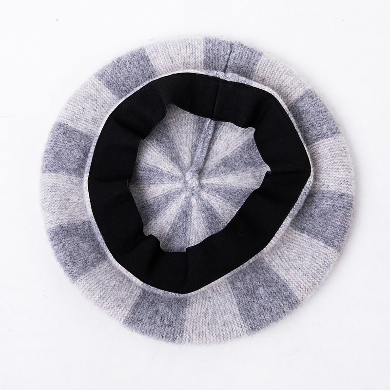 Trendy Contrasting Color 100% Wool Hat Fashion Winter-Spring New Style Knitted Hat Warm Knitted Beret for Ladies