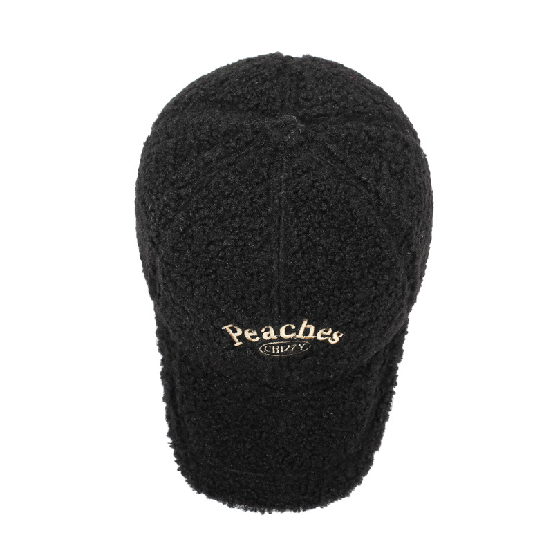 Women's Sherpa Fleece 6-Panel Adjustable Baseball Cap Embroidered Letter Design Winter Outdoor Fashion Hat for Casual Travel Use