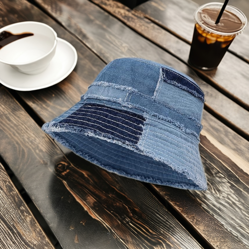 Custom Lightweight Denim Bucket Sun Cap Packable Casual Outdoor Summer Beach Travel Wide Brim Striped Camouflage Daily